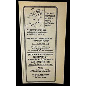 Snoopie Enterprises Mini Print Ad Vtg 80s Gold Metal Detecting Painesville OH